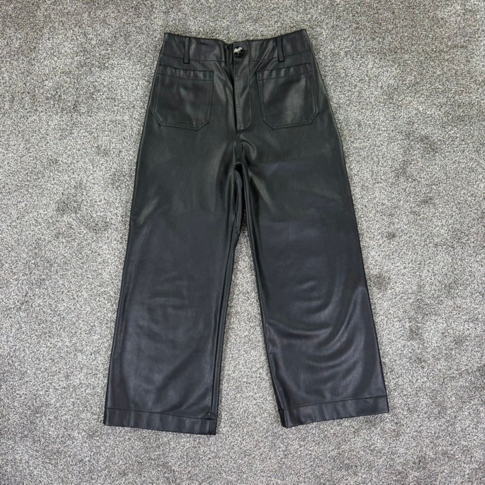 Maeve by Anthropologie The Colette Black Faux Leather Wide Leg Pants Womens 30